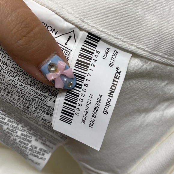 Zara The Cropped Barrel Jeans Womens 12 44/25 White Relaxed Wide Leg Mid Rise - Picture 14 of 16